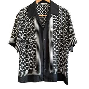 SIMKHAI | Black and White Silk Rico Cabana Shirt | Extra Large Jonathan Simhkai